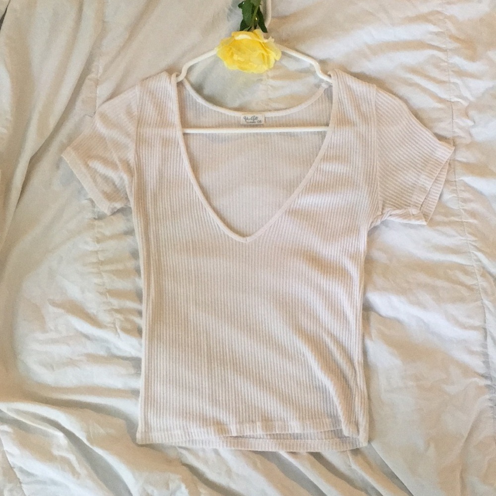 White John Galt stripped v-neck
